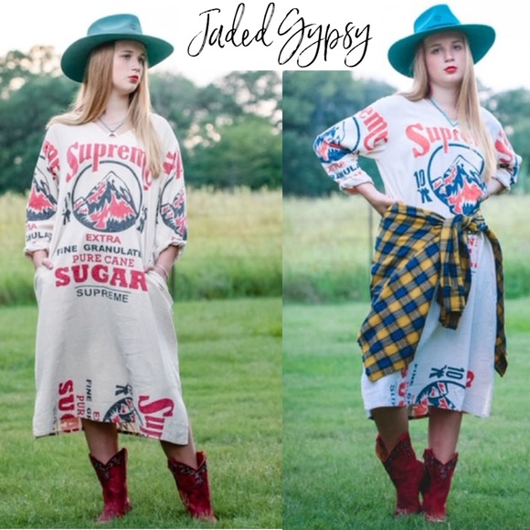Jaded Gypsy Dresses & Skirts - JADED GYPSY Supreme Sugar Sack Midi Dress V-Neck Long Sleeve Pockets Relax L/XL